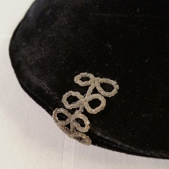 Classic Black Velvet Hat with bead accents. True Vintage 1940s GUC main image 6